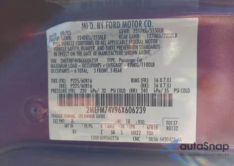 2006 Mercury Grand Marquis Gs из США, поврежденный, VIN 2MEFM74V96X606239